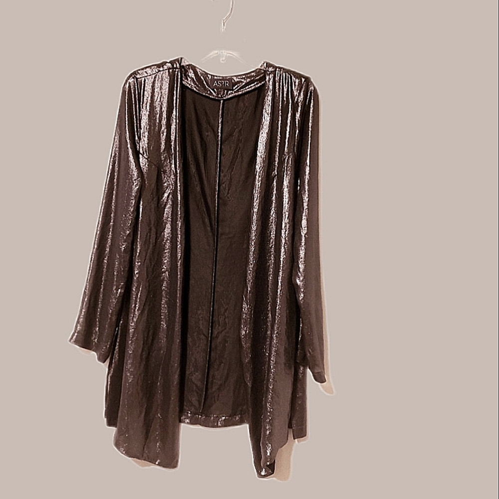 ASTR Metallic Pewter Sheer Open Kimono Cover-up-EUC- L